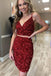 Two Pieces Tight Burgundy Sequins Sheath Short Homecoming Dresses DMHD28