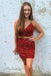 Two Pieces Tight Burgundy Sequins Sheath Short Homecoming Dresses DMHD28