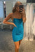 Blue Lace Spaghetti Straps Short Tight Homecoming Dresses Cocktail Party Dresses DMHD4