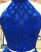 Cheap Satin 2 Piece High Neck Beaded A-line Homecoming Dresses DMD24