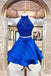 Cheap Satin 2 Piece High Neck Beaded A-line Homecoming Dresses DMD24