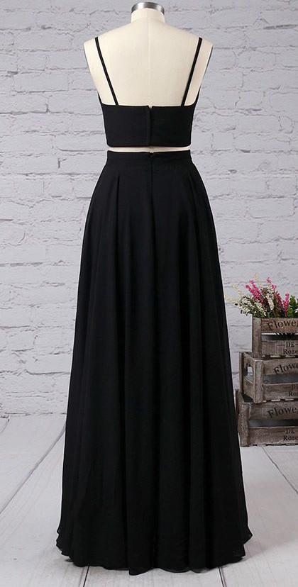 Simple Black Two Pieces Long Cheap Modest Prom Dresses Party Dresses K772
