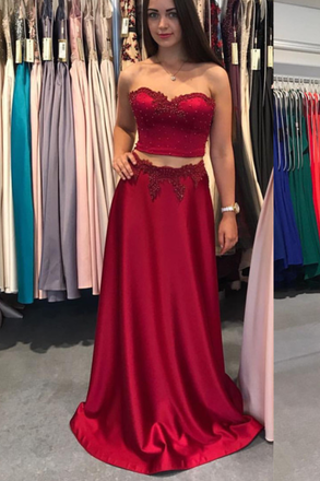 Unique Prom Dresses,Two Piece Prom Gown,Long Prom Dress,Burgundy Prom Dress,Sweetheart Prom Dress