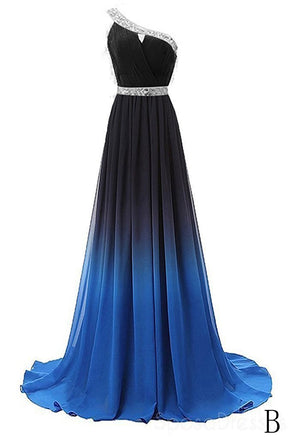 Cheap One Shoulder Ombre Beaded Long Evening Prom Dresses DMK38