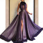 Purple Long A-line Split Cheap Prom Dresses With Flowers DMH56