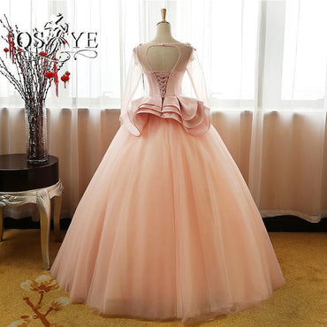 Vintage Flower Long Sleeves Puffy Tulle Long Prom Dress,Quinceanera Dresses DM608