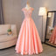 Blush Pink A Line Cap Sleeves Appliques Beaded Long Prom Dresses DMJ85
