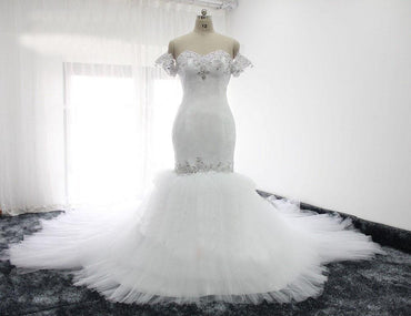 Mermaid Sweetheart White Beading Wedding Dress,Elegant Bridal Dresses DMQ77