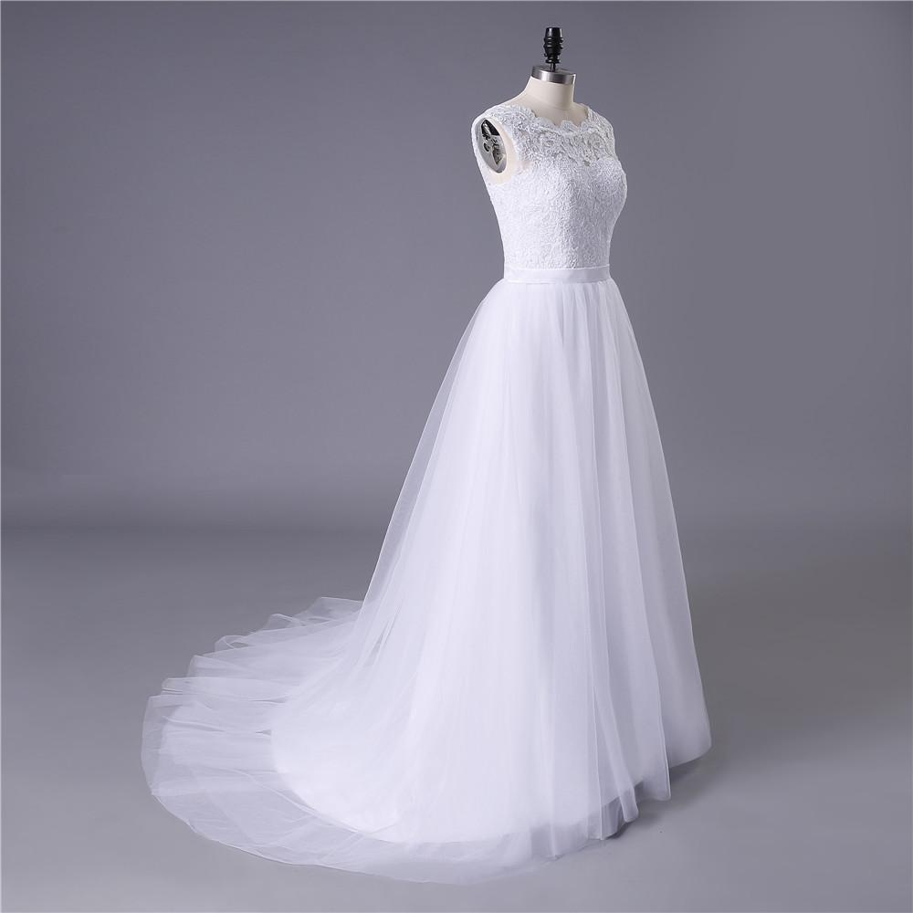 Princess White Tulle Lace Top Beaded Wedding Dresses, Cheap Long Bridal Dress DMJ6