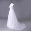 Princess White Tulle Lace Top Beaded Wedding Dresses, Cheap Long Bridal Dress DMJ6