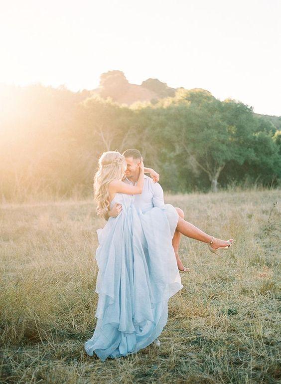 Sexy Split Sky Blue Beach Simple Wedding Dresses Chiffon Long Prom Dress DMI21