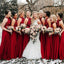 Cheap A-Line Formal Long Red Beading Bridesmaid Dresses DMG59