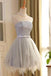 Cute A-line Scoop Gray Tulle Sleeveless Short Homecoming Dresses,Sweet 16 Dresses DM316