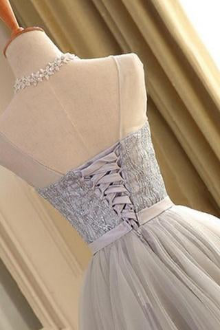 Cute A-line Scoop Gray Tulle Sleeveless Short Homecoming Dresses,Sweet 16 Dresses DM316