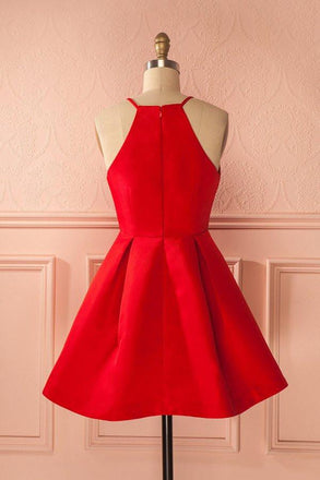 Short Straps Red Simple Satin Cheap Homecoming Dress for Girls DM235