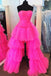 Hot Pink A Line Tulle High Low Prom Dresses, Formal Evening Dresses DM1912