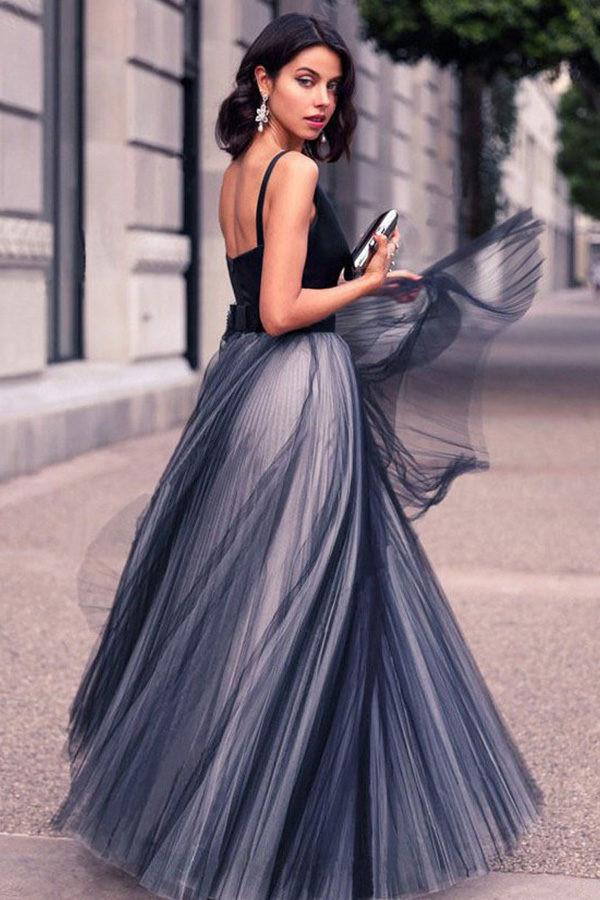 Charming V Neck Sleeveless Spaghetti Straps Navy Blue Ball Gown Prom Dress DMG29