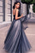Charming V Neck Sleeveless Spaghetti Straps Navy Blue Ball Gown Prom Dress DMG29
