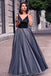 Charming V Neck Sleeveless Spaghetti Straps Navy Blue Ball Gown Prom Dress DMG29