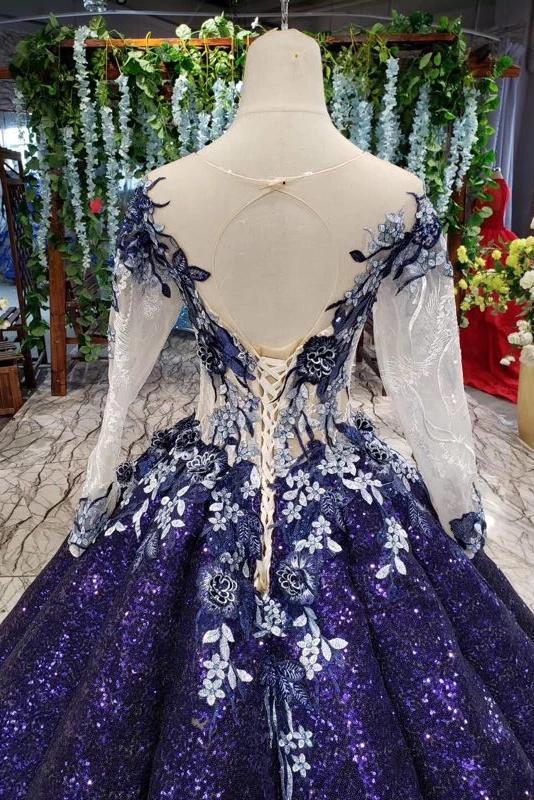 Ball Gown Long Sleeves Sequins Ombre Prom Dress, Pretty Quinceanera Dress DMQ45
