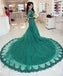 Elegant Long Sleeves V-neck Green Lace Mermaid Prom Dresses beautiful DM667