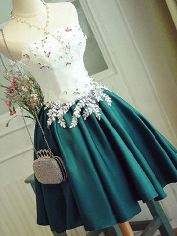 stunning Cute Appliques Homecoming Dress Sexy Strapless Lace-up Short Prom Dress Party Dress DM365