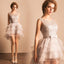 stunning Elegant Homecoming Dress Asymmetrical Silver Lace Short Sexy Prom Dress DM364
