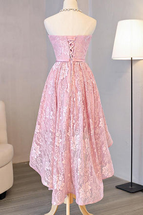 stunning Homecoming Dress Beautiful Pink Lace Asymmetrical Short Prom Dress Party Dress DM361