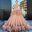 Ball Gown Scoop Ruffles Tulle Long Beautiful Beading Prom Dress,Quinceanera Dresses DMG26