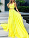 Two Piece A Line Yellow Cheap Long Prom Dress Sexy Formal Evening Dress DMG14