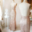 Mermaid Spaghetti Straps Rose Gold Long Sexy Prom Dress with Sequins DMD75