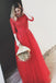 Red Bateau Floor-length Appliques Half Sleeves Long Prom Dress Evening Dress DMS49