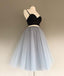 Two Pieces Black and Silver Short Sexy Spaghetti Strap A Line Homecoming Dresses DM434