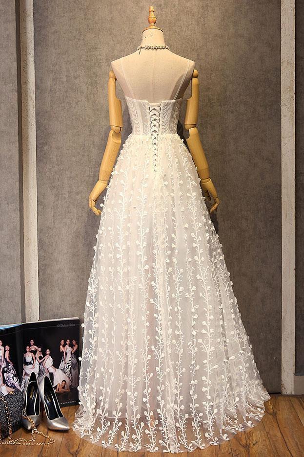Unique Spaghetti Straps V-Neck Lace Up A-Line Long Prom Dress DMF25