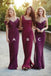 Burgundy Sheath Rushed Chiffon Long Bridesmaid Dresses Bridesmaid Gowns DM1838