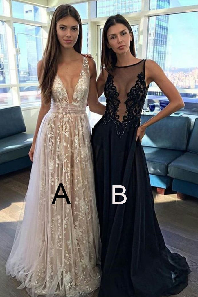 A Line Prom Dresses,V-neck Sexy Evening Party Dresses, Long Formal Dress DM186