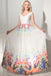 stunning Modest Simple Cheap Printed Long Chiffon V-neck Prom Dresses K121