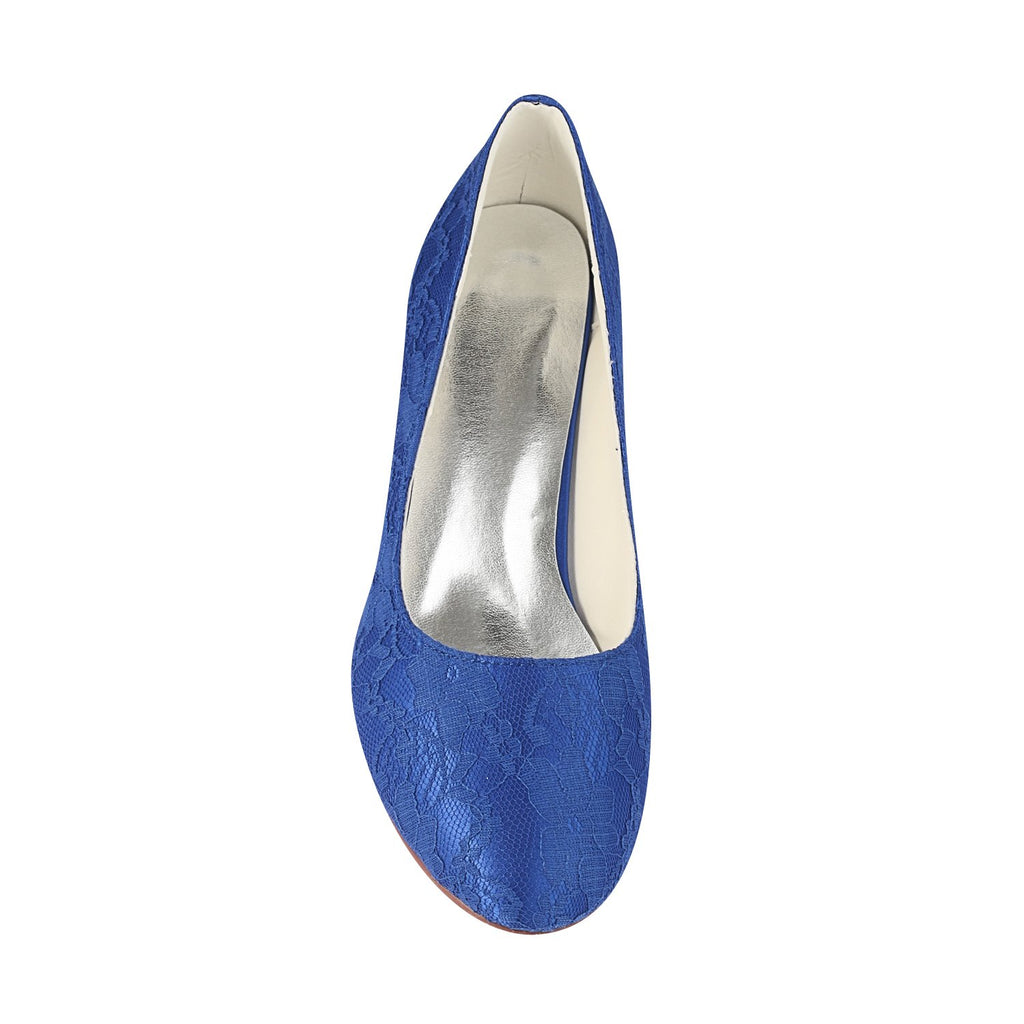 Royal Blue Lace Wedding Shoes, Elegant Low Heels Evening Shoes L-921