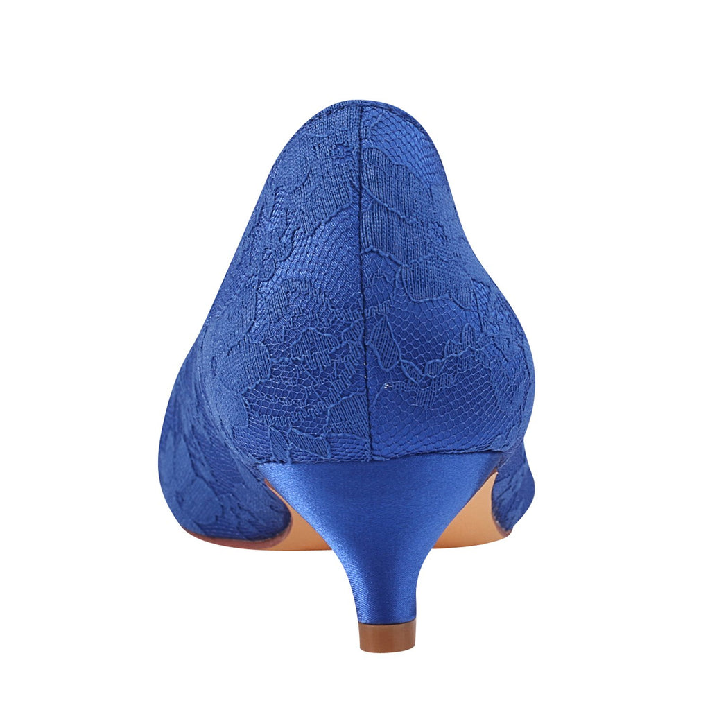 Royal Blue Lace Wedding Shoes, Elegant Low Heels Evening Shoes L-921