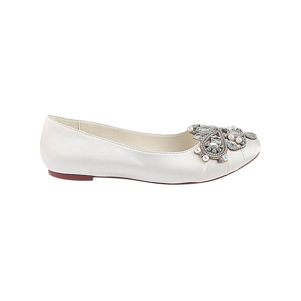 Ivory Flat Beading Wedding Shoes, Satin Wedding Party Shoes For Women L-930