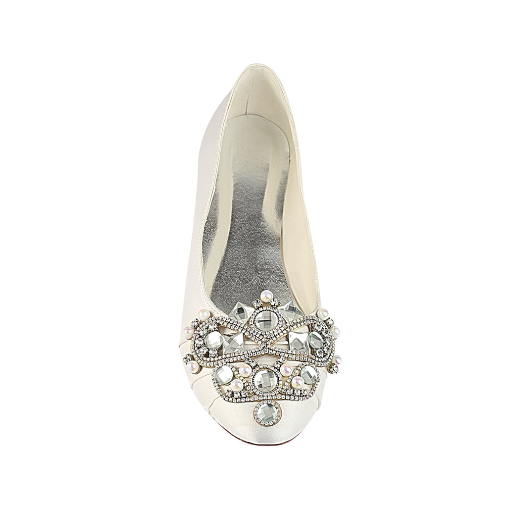 Ivory Flat Beading Wedding Shoes, Satin Wedding Party Shoes For Women L-930