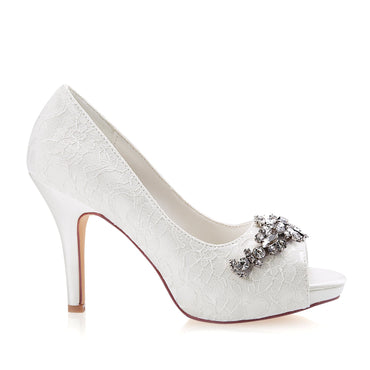 Ivory High Heels Lace Wedding Shoes with Rhinestone, Fashion Wedding Party Shoes L-935