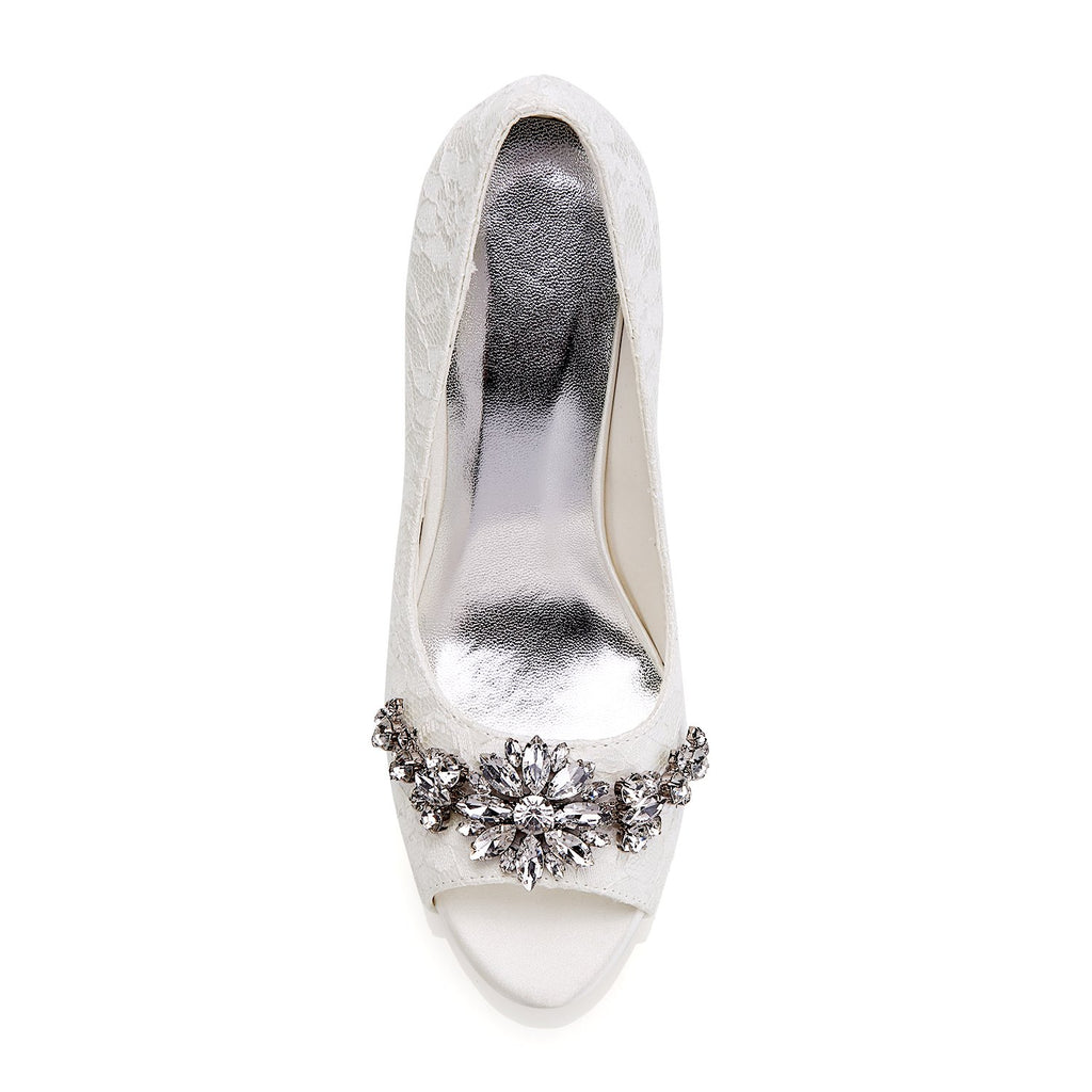Ivory High Heels Lace Wedding Shoes with Rhinestone, Fashion Wedding Party Shoes L-935