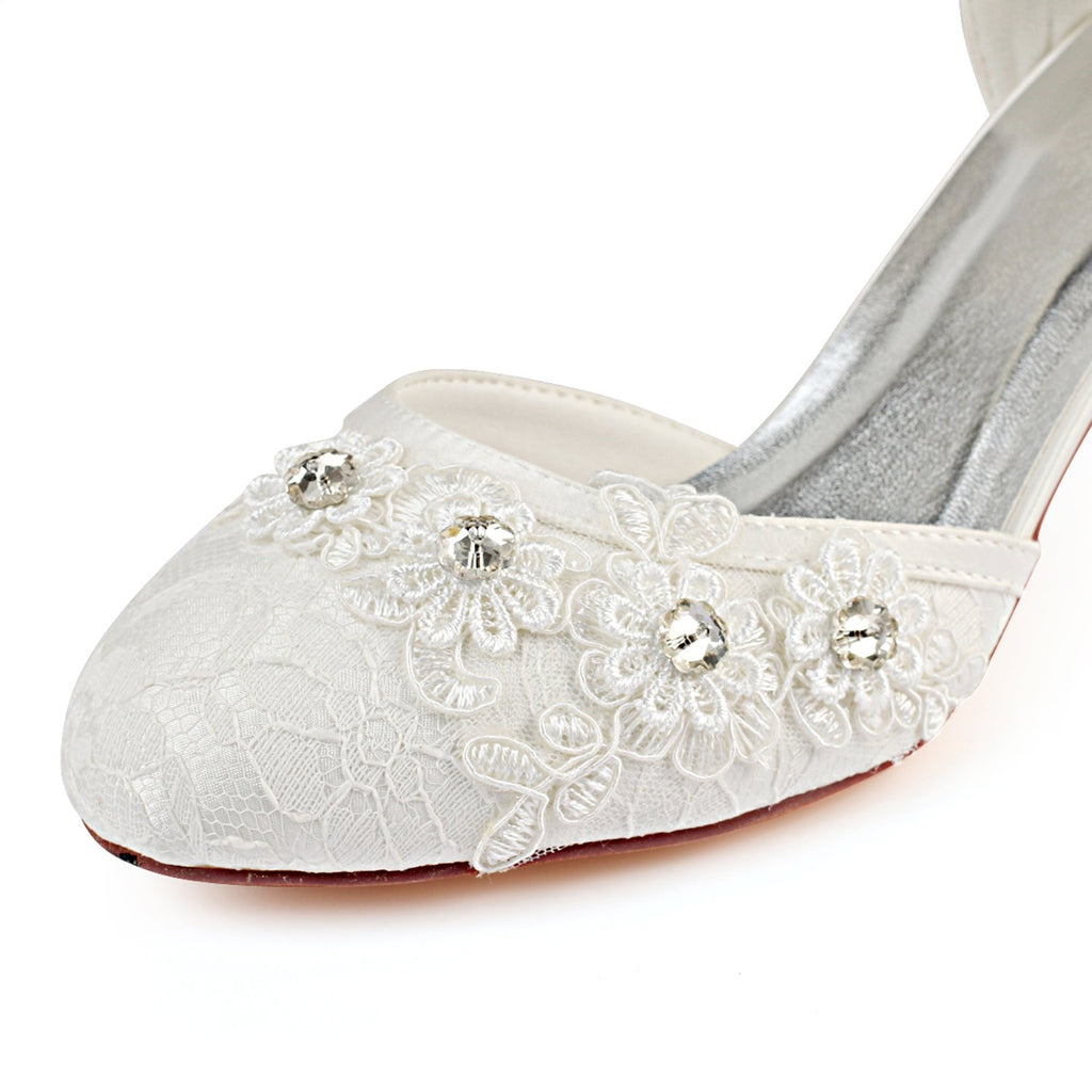 Ivory Ankle Straps Wedding Shoes with Rhinestone, Lace Wedding Party Shoes L-938