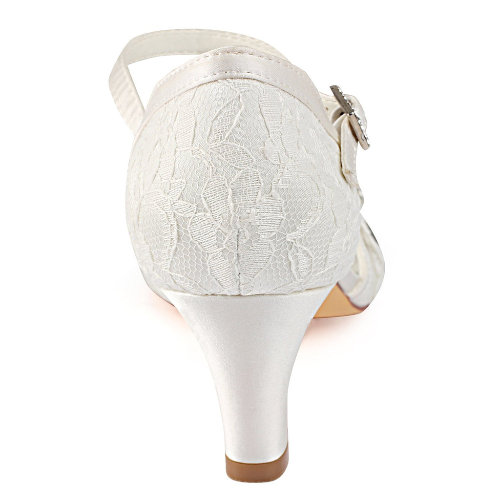 Ivory Ankle Straps Wedding Shoes with Rhinestone, Lace Wedding Party Shoes L-938