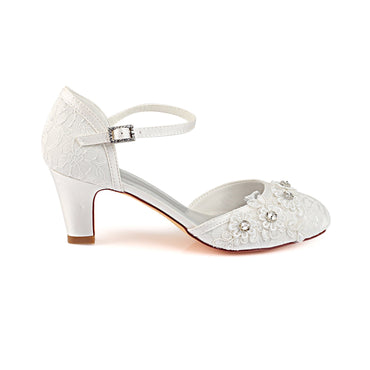 Ivory Ankle Straps Wedding Shoes with Rhinestone, Lace Wedding Party Shoes L-938