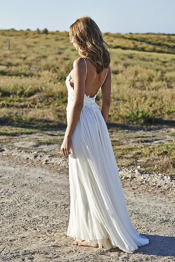 Summer A Line Lace Long Ivory Spaghetti Straps Beach/Coast Wedding Dress DM269
