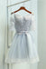 A-Line Off-the-Shoulder Short Half Sleeves Grey Tulle Homecoming/Prom Dress DM318