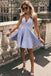 A Line V-Neck Halter Lavender Homecoming Dresses, Short Prom Dress,Sweet 16 Dress DM1028