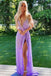Lavender Sequin V Neck Long Prom Dress Sparkly Split Evening Gown DMP102